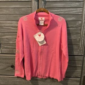 New with Tags Quacker Factory Zip front Cardigan with snowflake embellishments